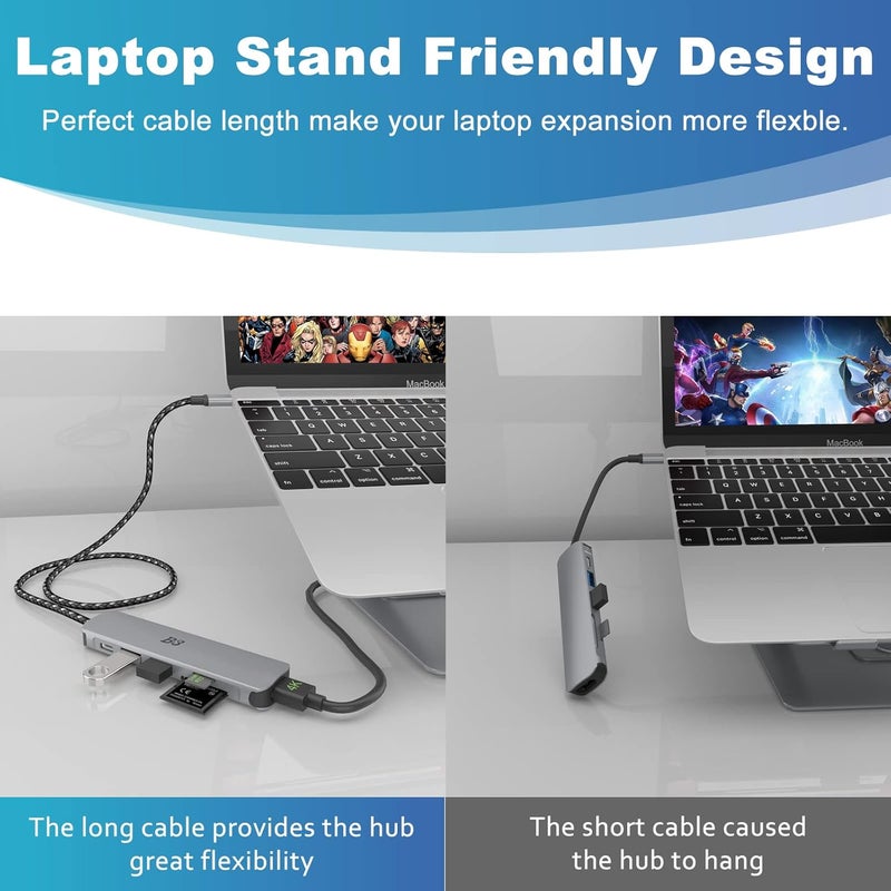 BIGTHREE USB C Hub HDMI Adapter for MacBook Air Pro, 7 in 1 4K Dongle Multiport Converter with 50cm Cable, USB 3.0 5Gbps Data Transfer, 100W PD, SD/TF Card Slot, Digital AV Connector for Mac M1 M2 PC Laptop - Image 5